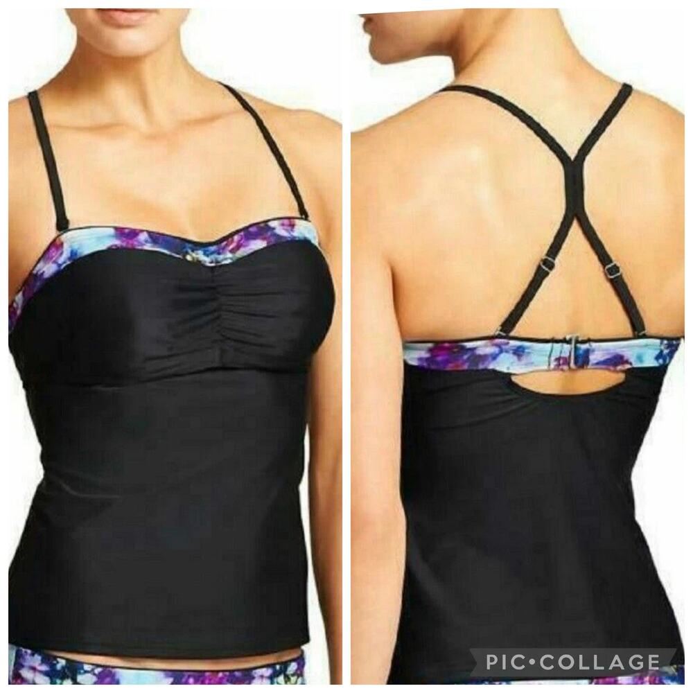 Athleta Floral Fade Bandeau Tankini Swimsuit Top Removable Straps 36 B/C